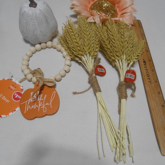 NEW LOT FALL HALLOWEEN THANKSGIVING DECOR WHITE PUMPKIN, WHEAT PLANTS, MORE ππ - Picture 5 of 8
